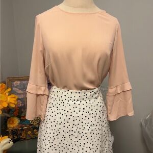 DR2 Blush Pink Ruffle 3/4 Sleeve Blouse Sz S